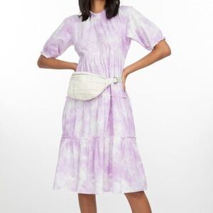 Generation Love Christie Tie Dye Ruffle Sleeve Tiered Midi Dress Lilac Purple S